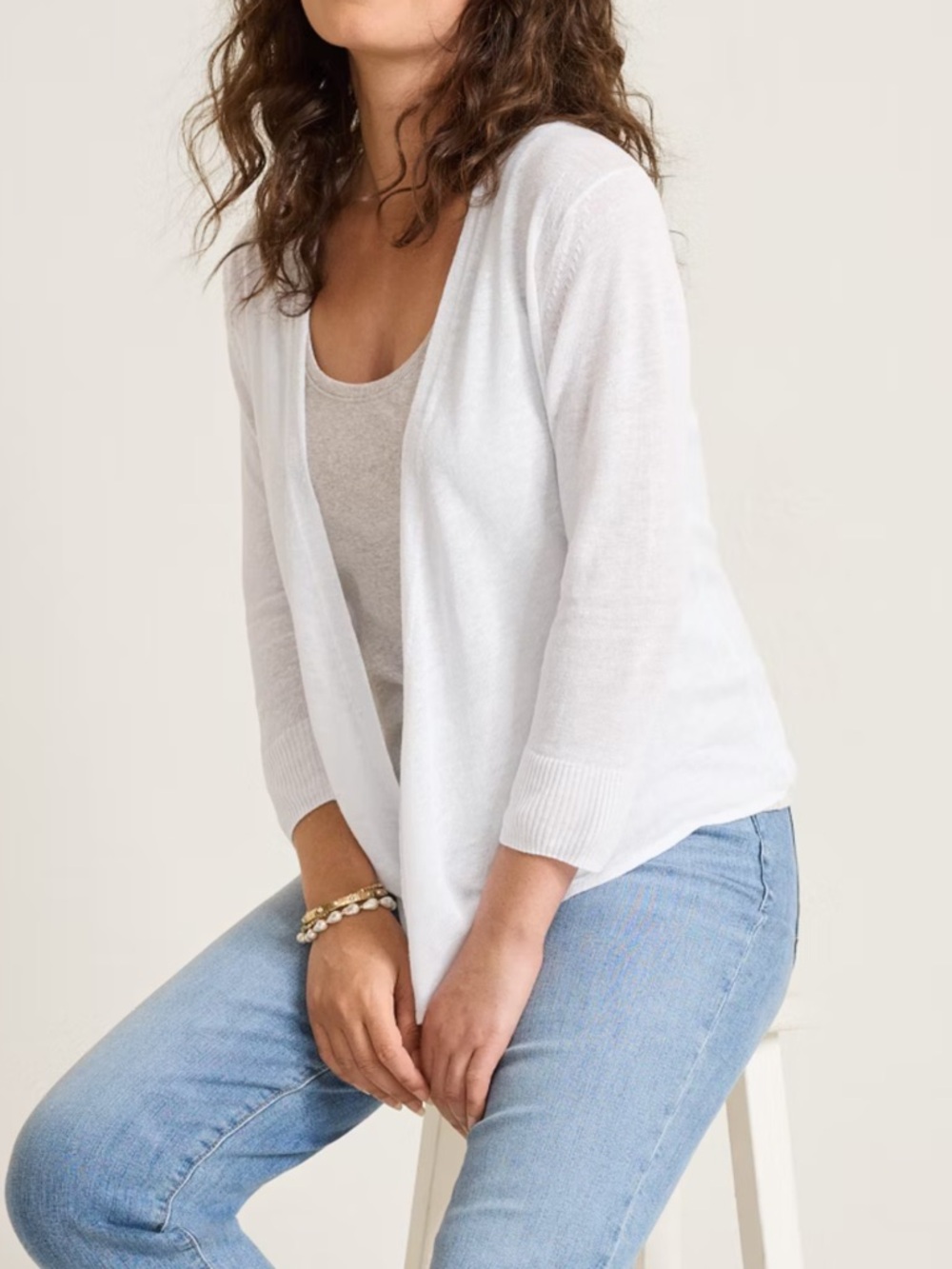 Tommy Bahama White Open-Front 3/4 Sleeve Cardigan